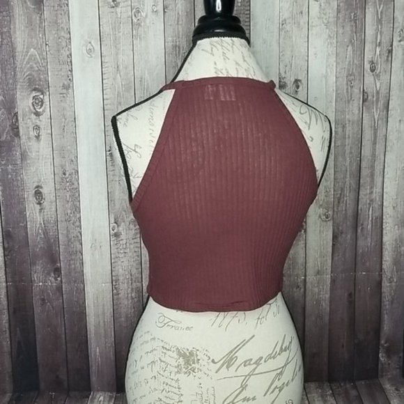 BP mahogany High Neck Ribbed Cropped Tank Top - Picture 3 of 5